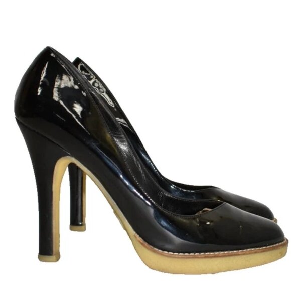 $950 GUCCI Vernice Diamond Patent Leather Pumps Black Heels Platform 7 (MG19) - Picture 2 of 9